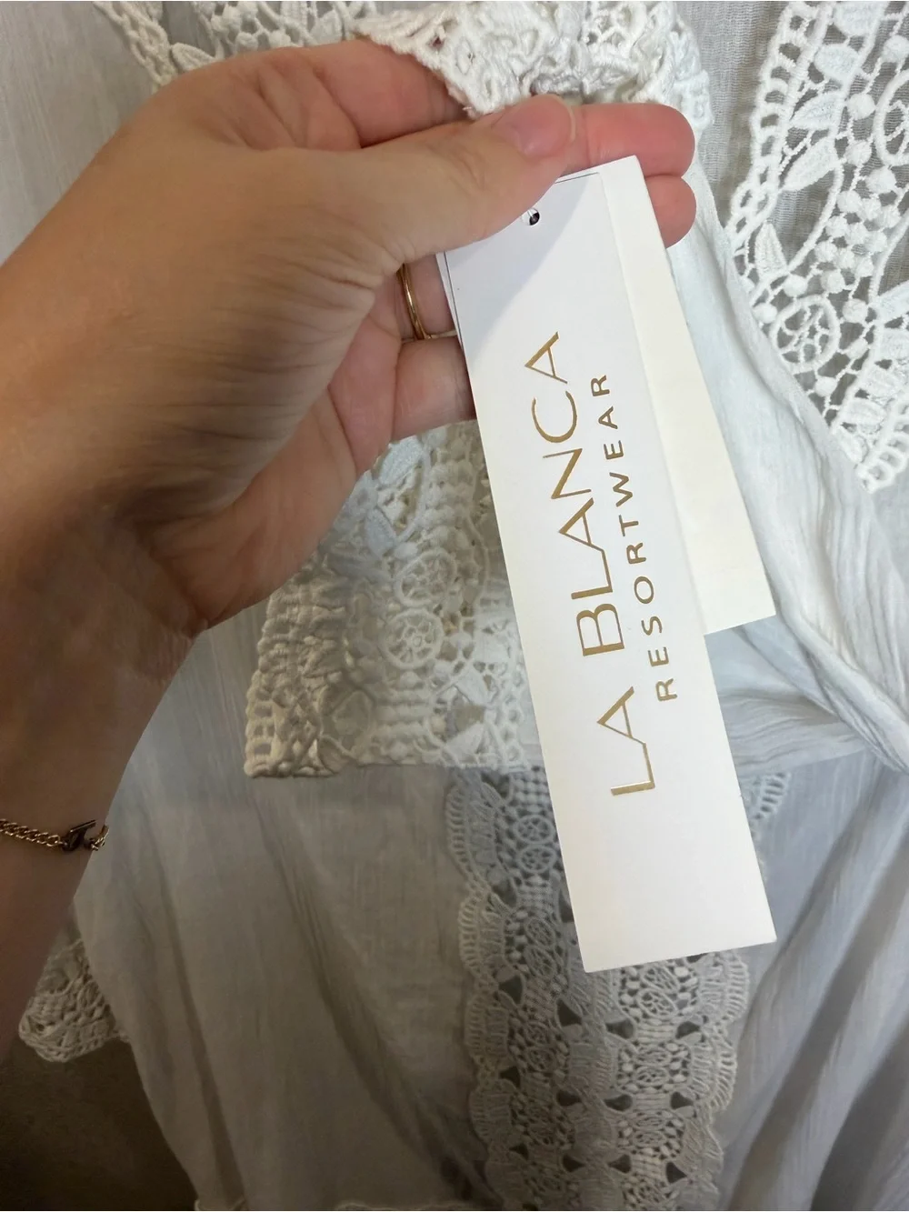 NWT La Blanca White Crochet-Trim V-Neck Swim Coverup